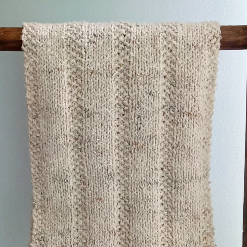 Handmade Hand Knit Oatmeal Textured Stripe Cotton Blend Hand Towel